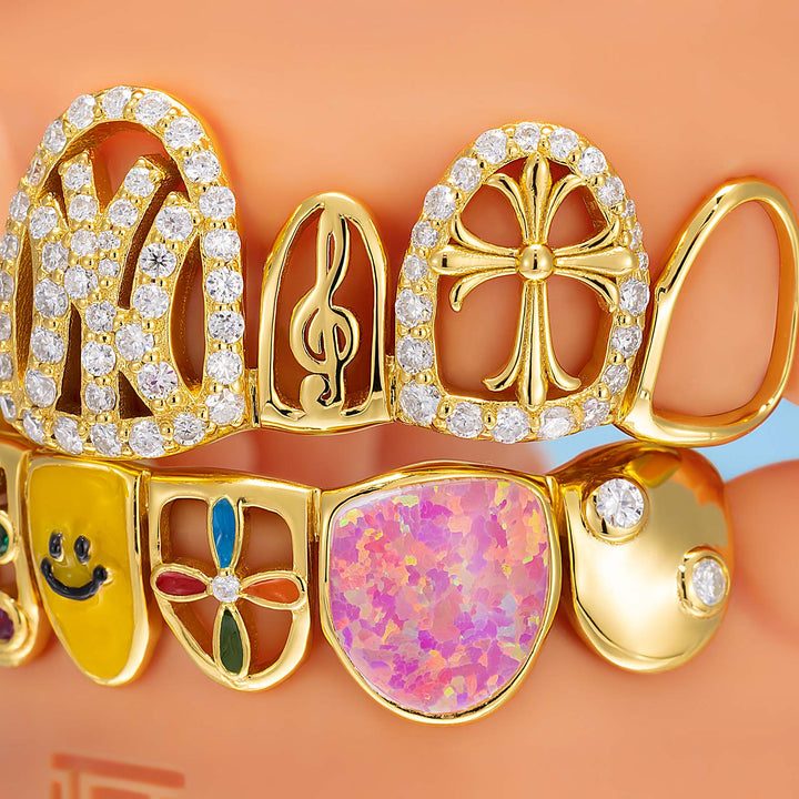 Colorful Opal & Sunflower Grillz
