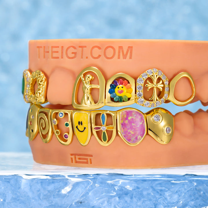 Colorful Opal & Sunflower Grillz