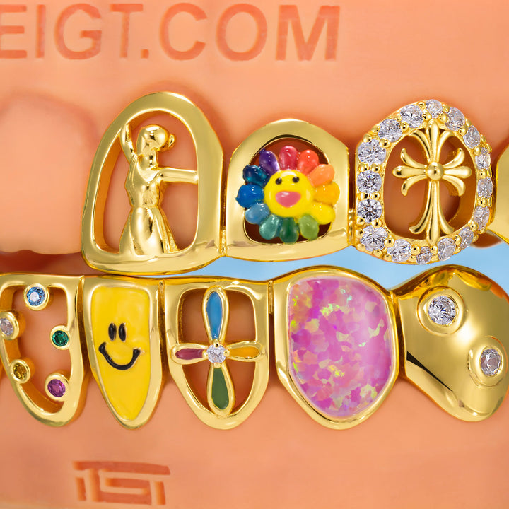 Colorful Opal & Sunflower Grillz