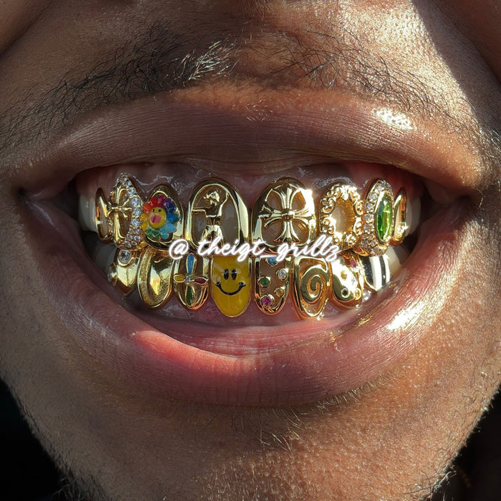 Colorful Opal & Sunflower Grillz