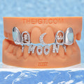 Crescent Moon Heart Opal Letter Bar Grillz