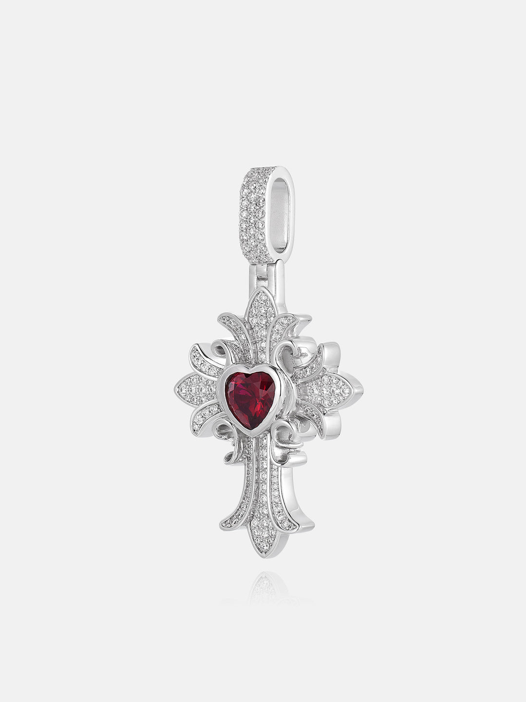 Crimson Heart Fleur Moissanite Cross Pendant