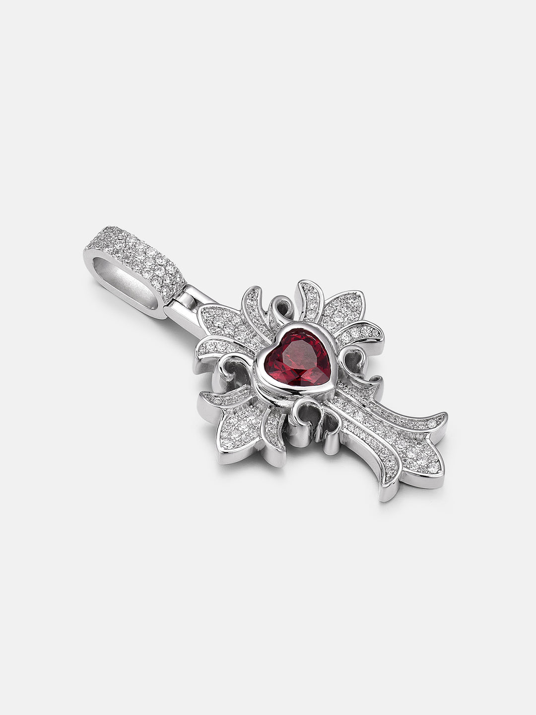 Crimson Heart Fleur Moissanite Cross Pendant