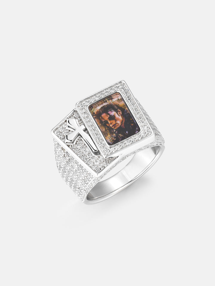 Cross Playing Card Photo Signet Ring - ICEGIANT