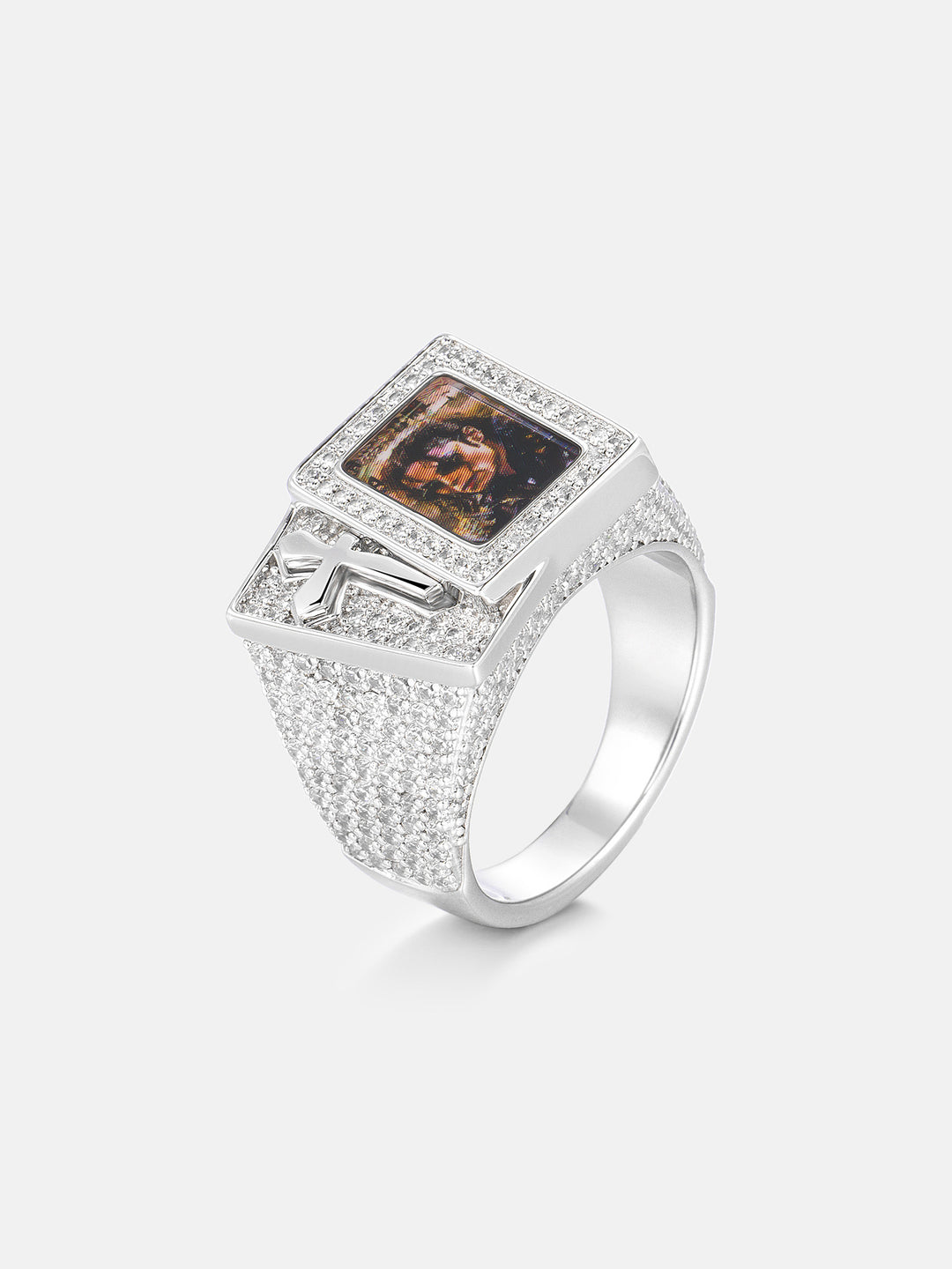 Cross Playing Card Photo Signet Ring - ICEGIANT