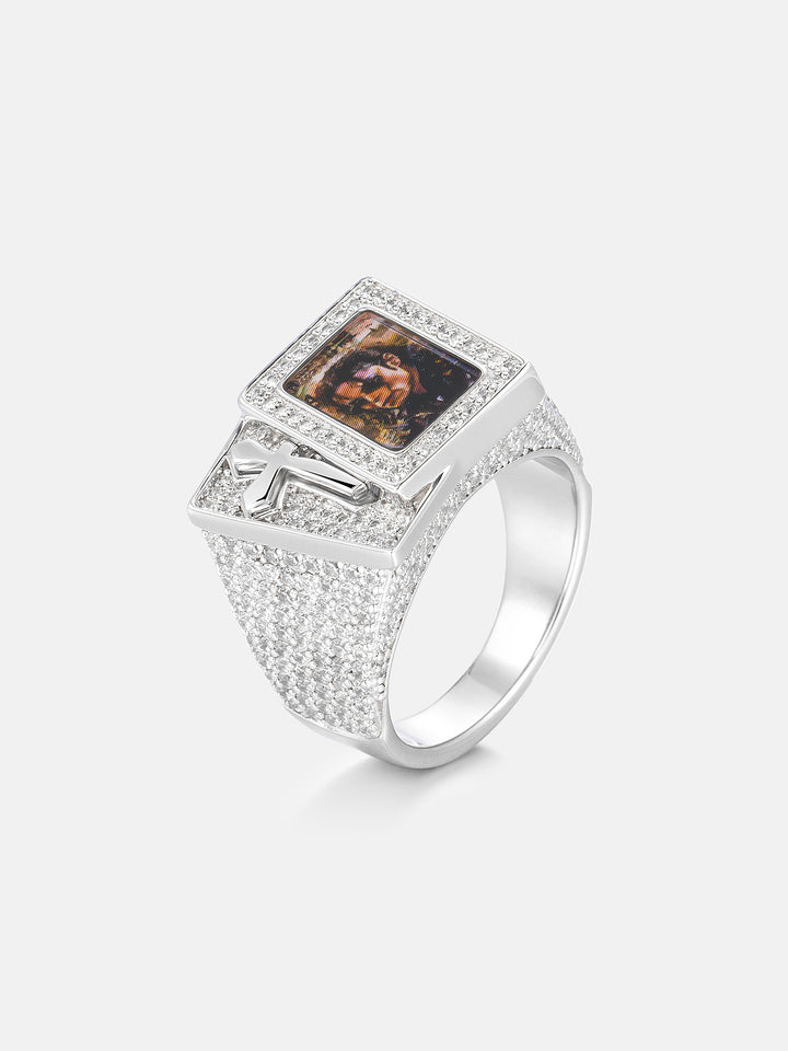 Cross Playing Card Photo Signet Ring - ICEGIANT