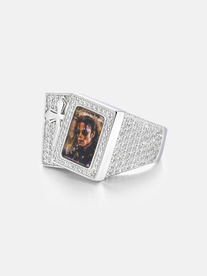 Cross Playing Card Photo Signet Ring - ICEGIANT
