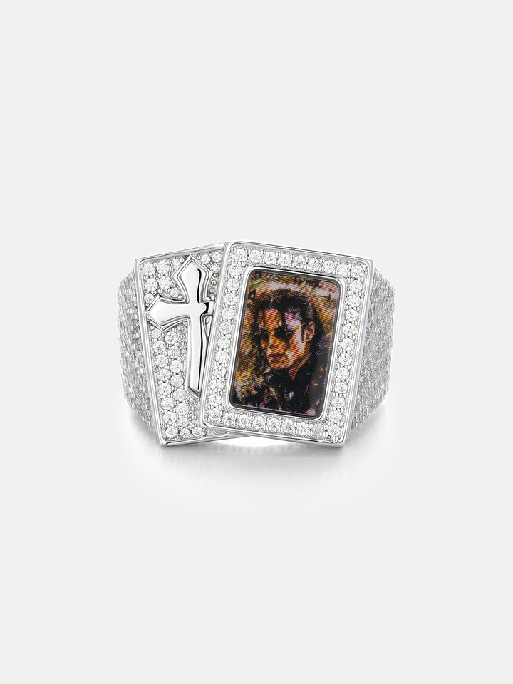 Cross Playing Card Photo Signet Ring - ICEGIANT