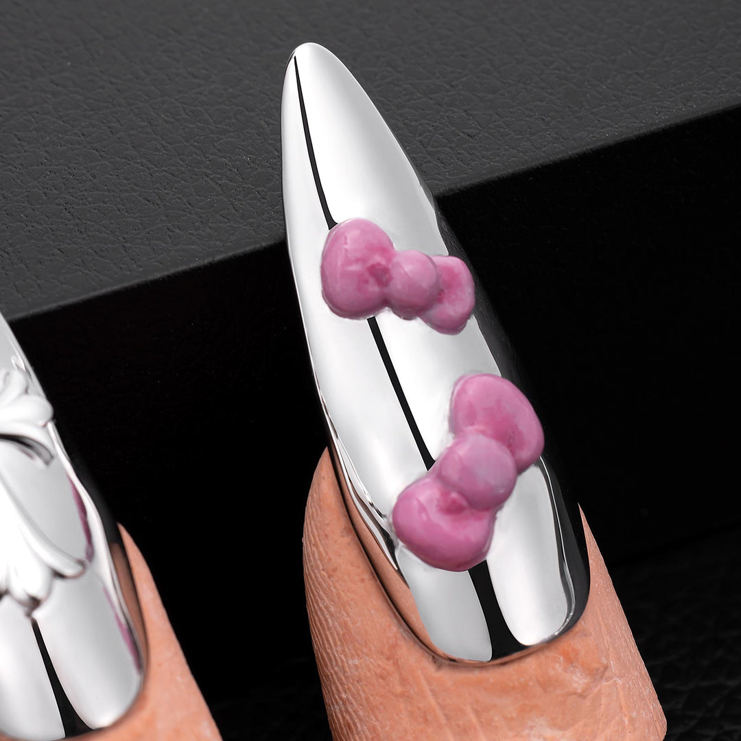 Cross Pink Bow Metallic Solid Nail Set