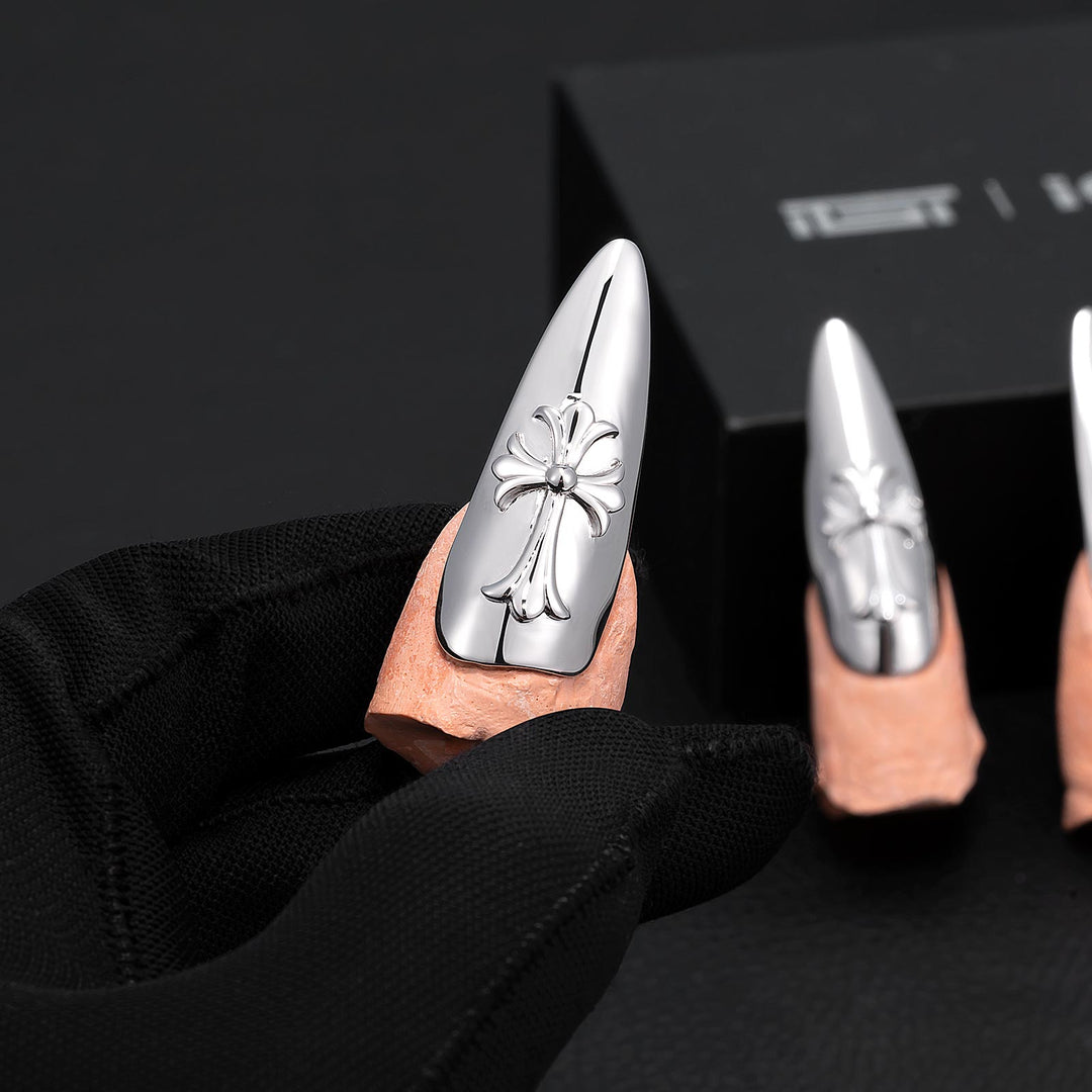 Cross Pink Bow Metallic Solid Nail Set