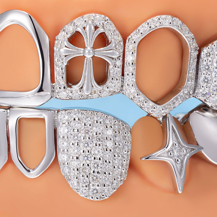 Cross Wave Starburst Open Iced Grillz