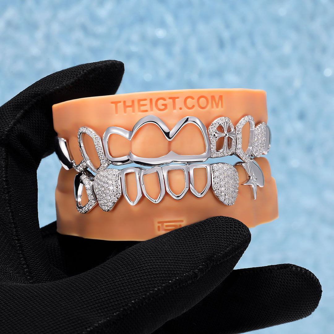 Cross Wave Starburst Open Iced Grillz