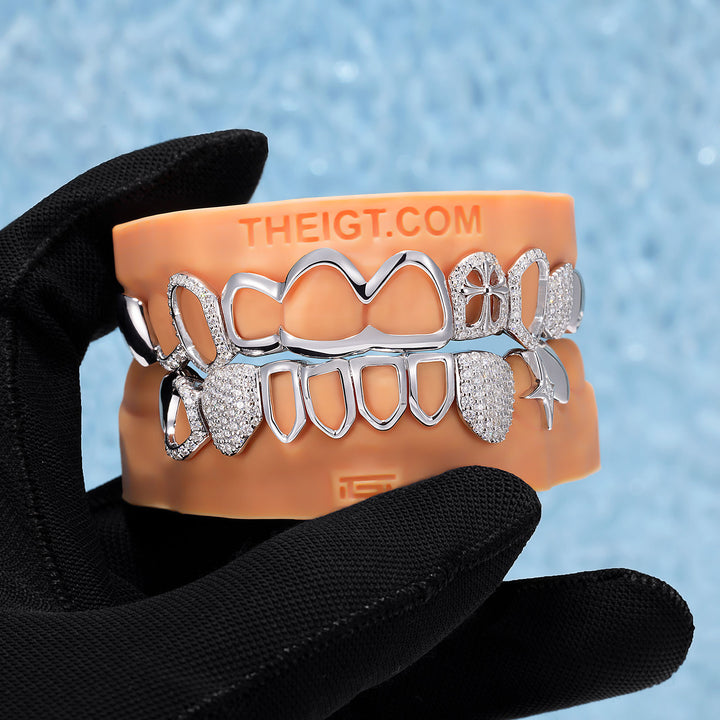 Cross Wave Starburst Open Iced Grillz