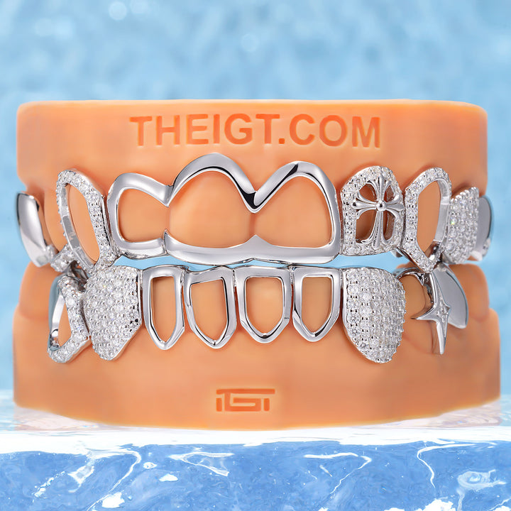 Cross Wave Starburst Open Iced Grillz