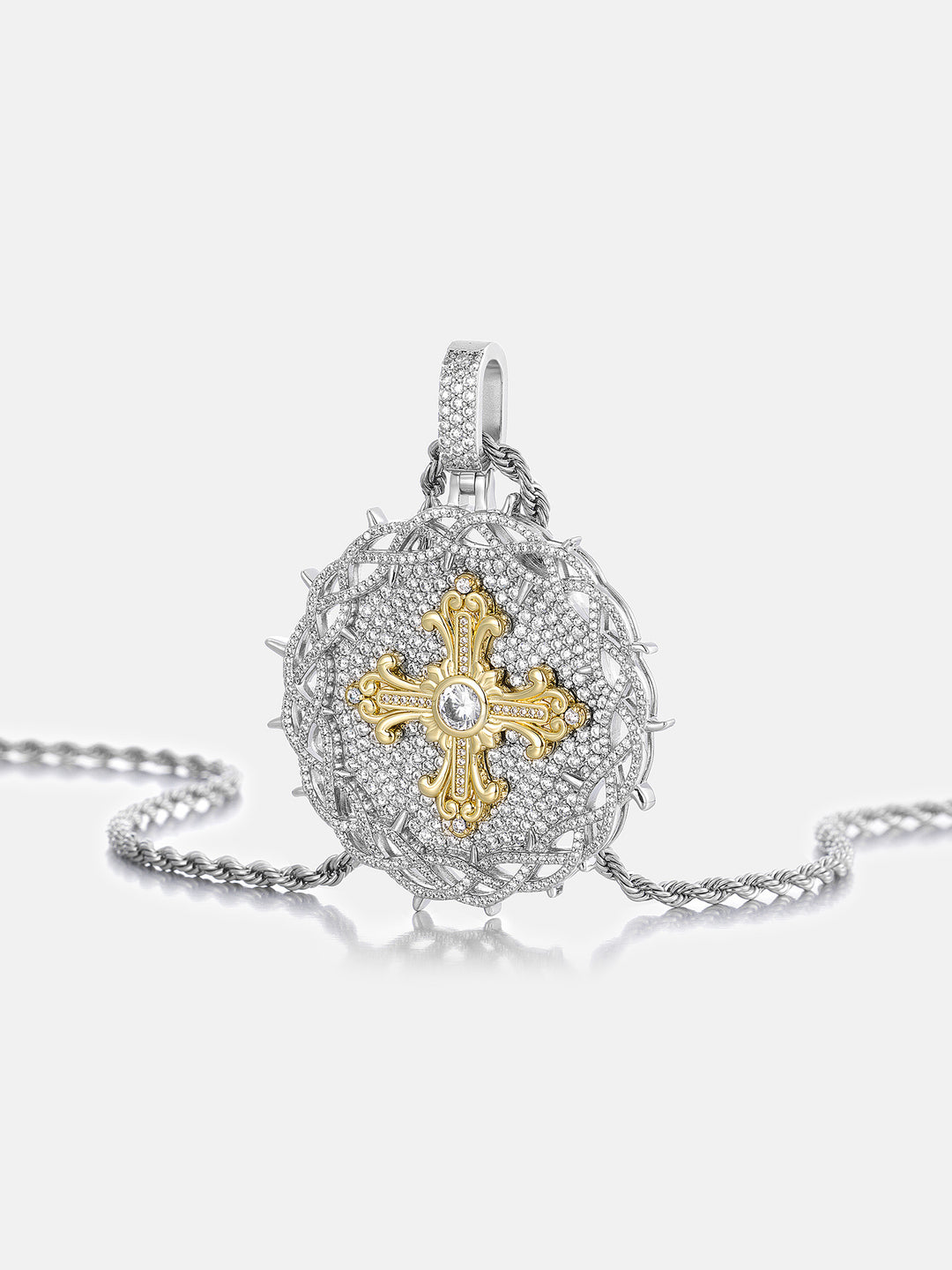 Crown of Thorns Cross Moissanite Medallion Pendant