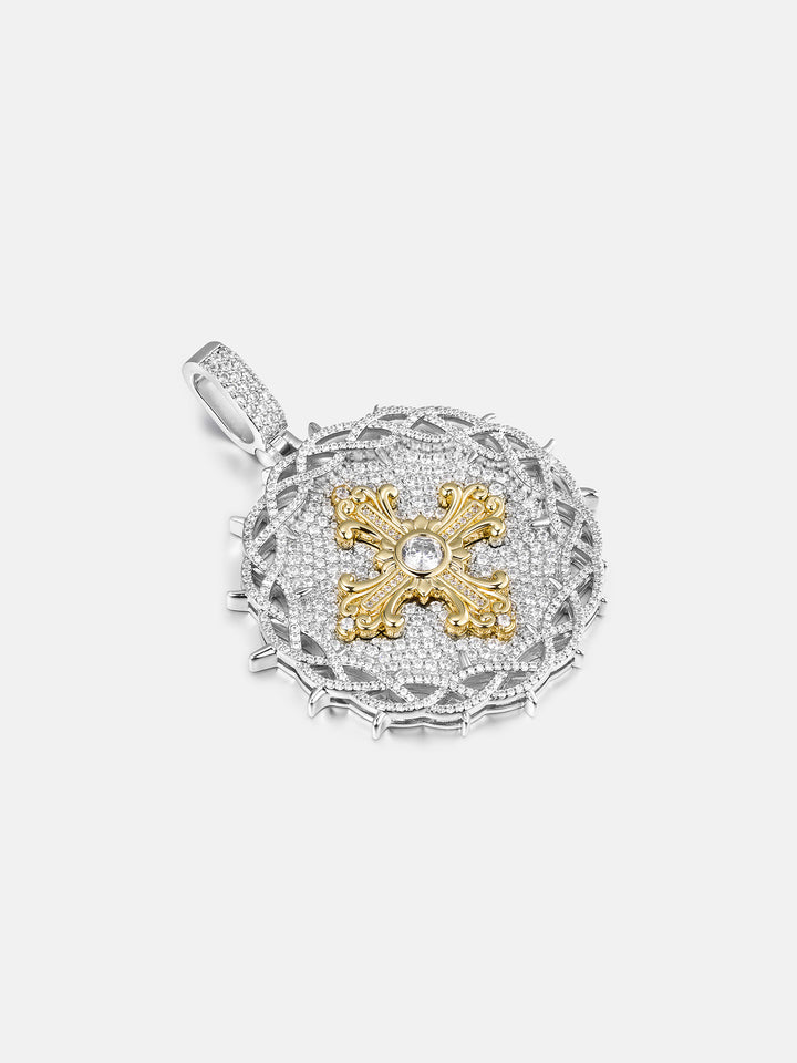 Crown of Thorns Cross Moissanite Medallion Pendant