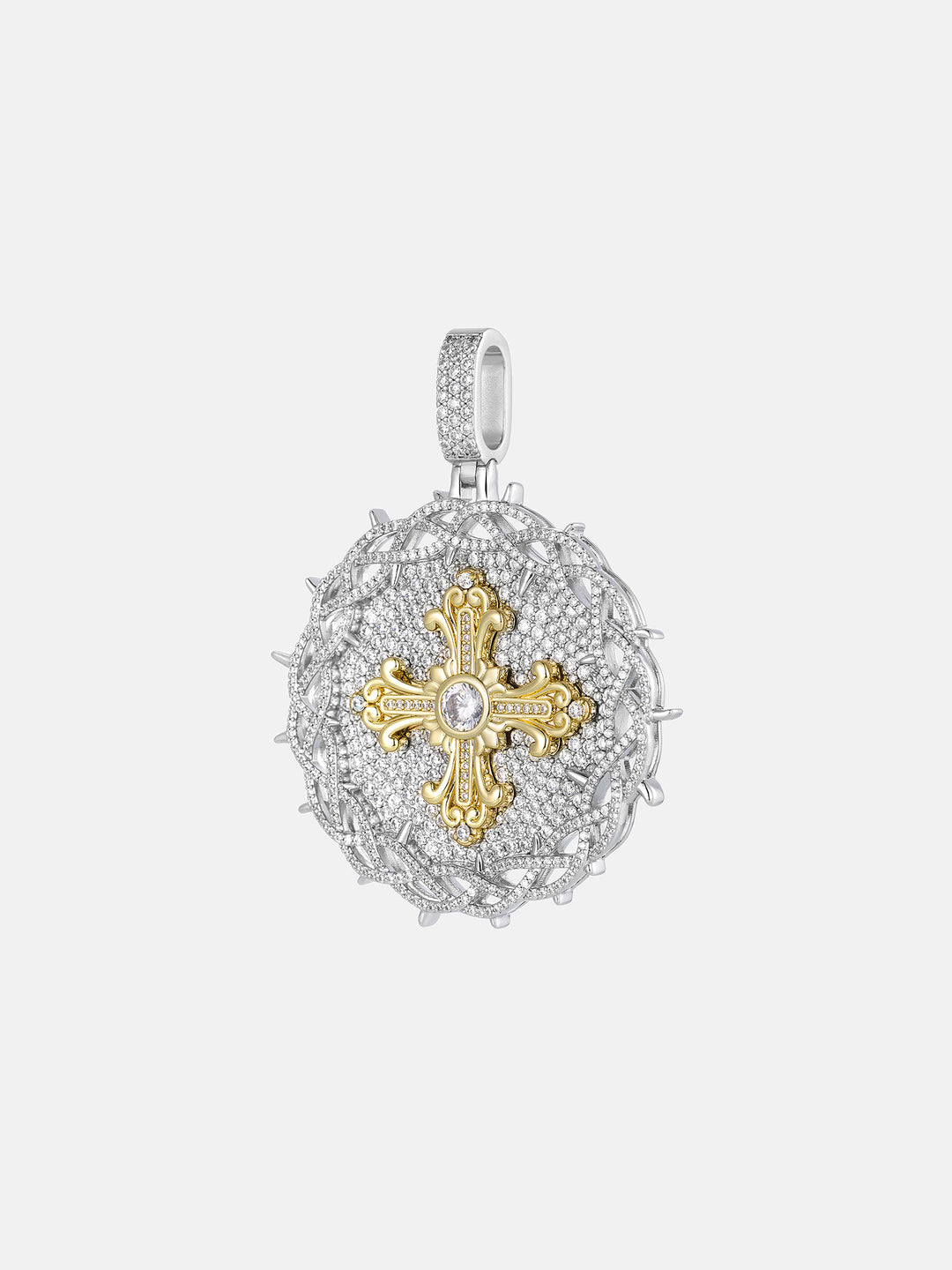 Crown of Thorns Cross Moissanite Medallion Pendant