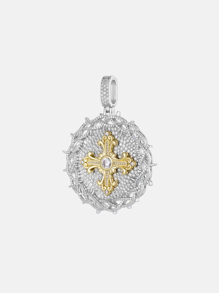Crown of Thorns Cross Moissanite Medallion Pendant