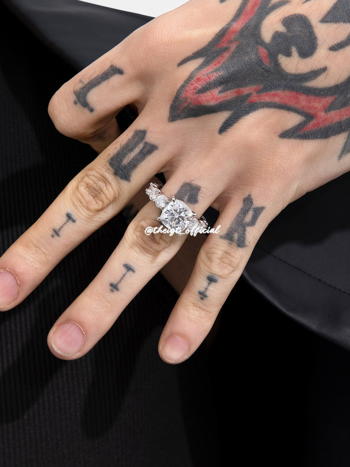 Cushion Cut Solitaire Moissanite Eternity Ring