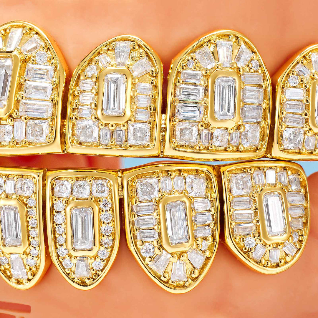 Custom Fully Iced Baguette & Emerald Cut Grillz