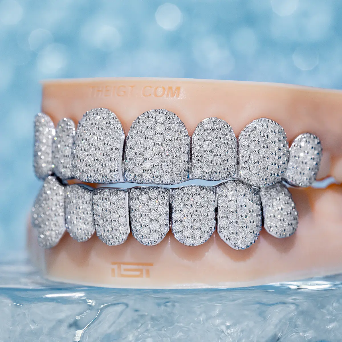 Custom Fully Iced Honeycomb Rimless Setting Grillz