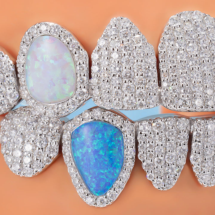 Custom Fully Iced Opal Moissanite Diamond Grillz
