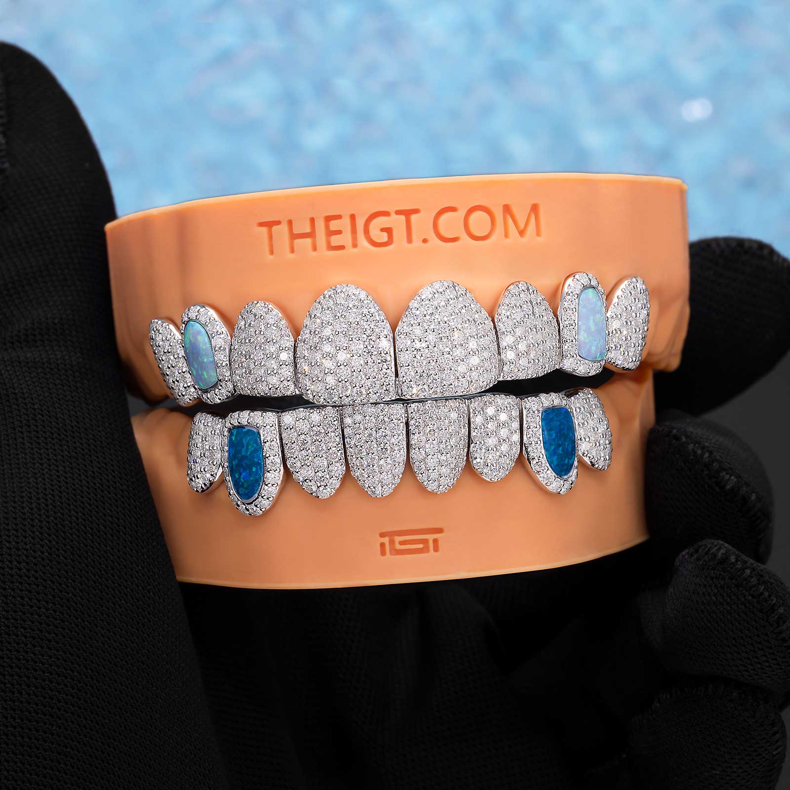 Custom Fully Iced Opal Moissanite Diamond Grillz