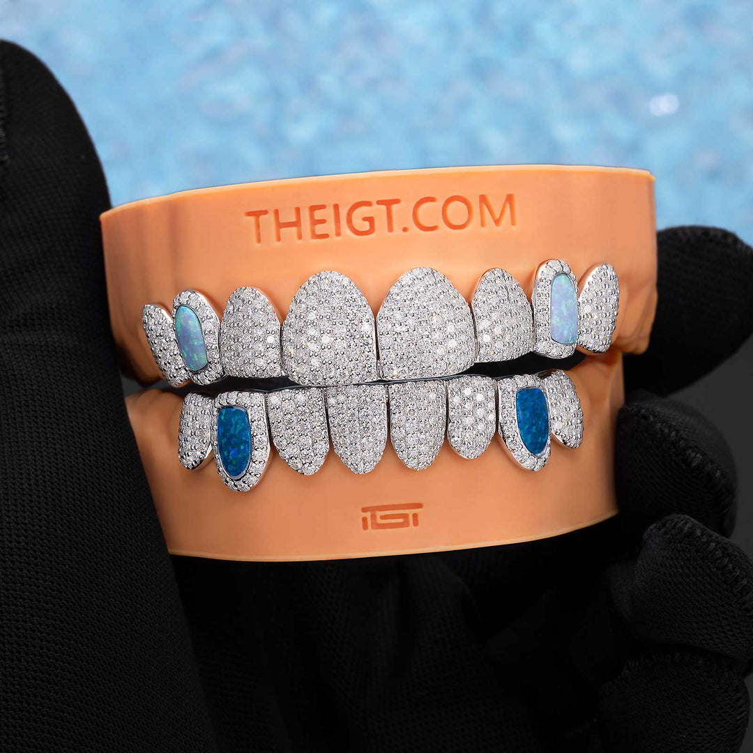 Custom Fully Iced Opal Moissanite Diamond Grillz