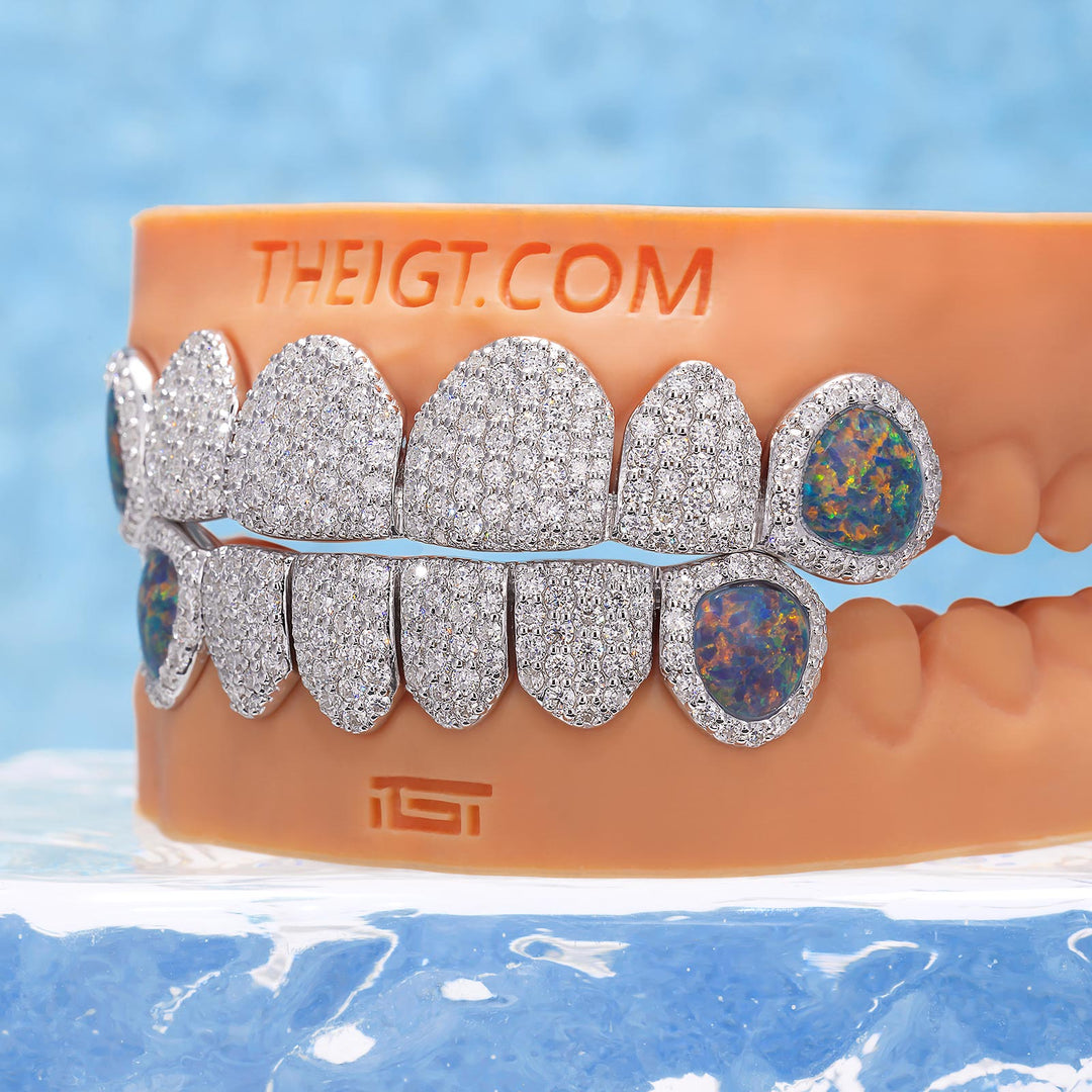 Custom Fully Iced Opal Moissanite Diamond Grillz
