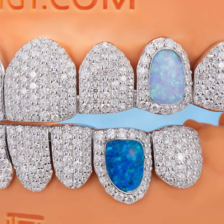 Custom Fully Iced Opal Moissanite Diamond Grillz