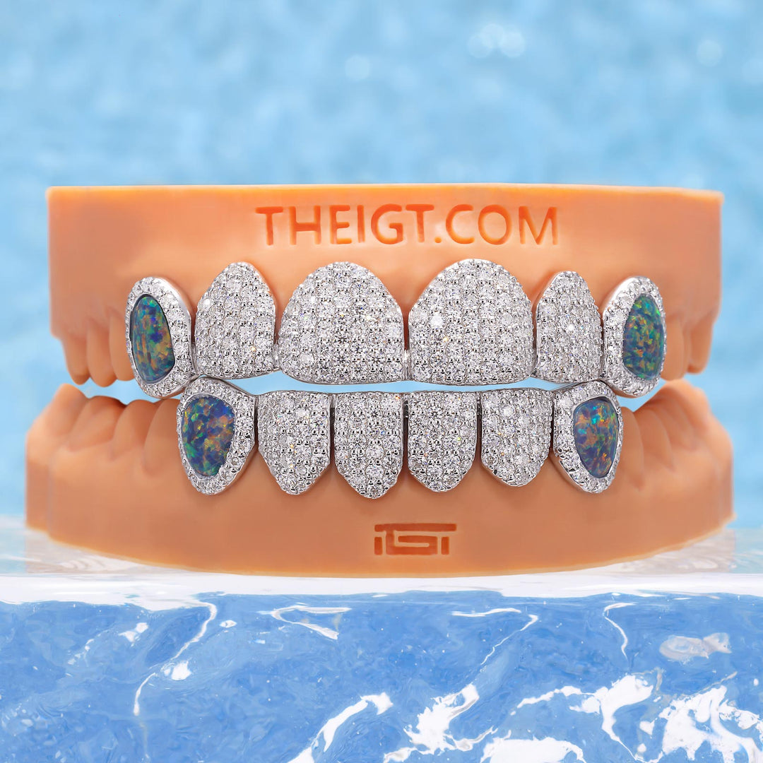 Custom Fully Iced Opal Moissanite Diamond Grillz