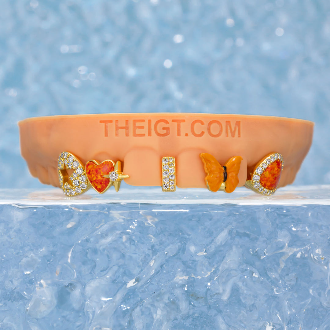 Custom Gap Bar & Colored Opal W Smile Face Grillz