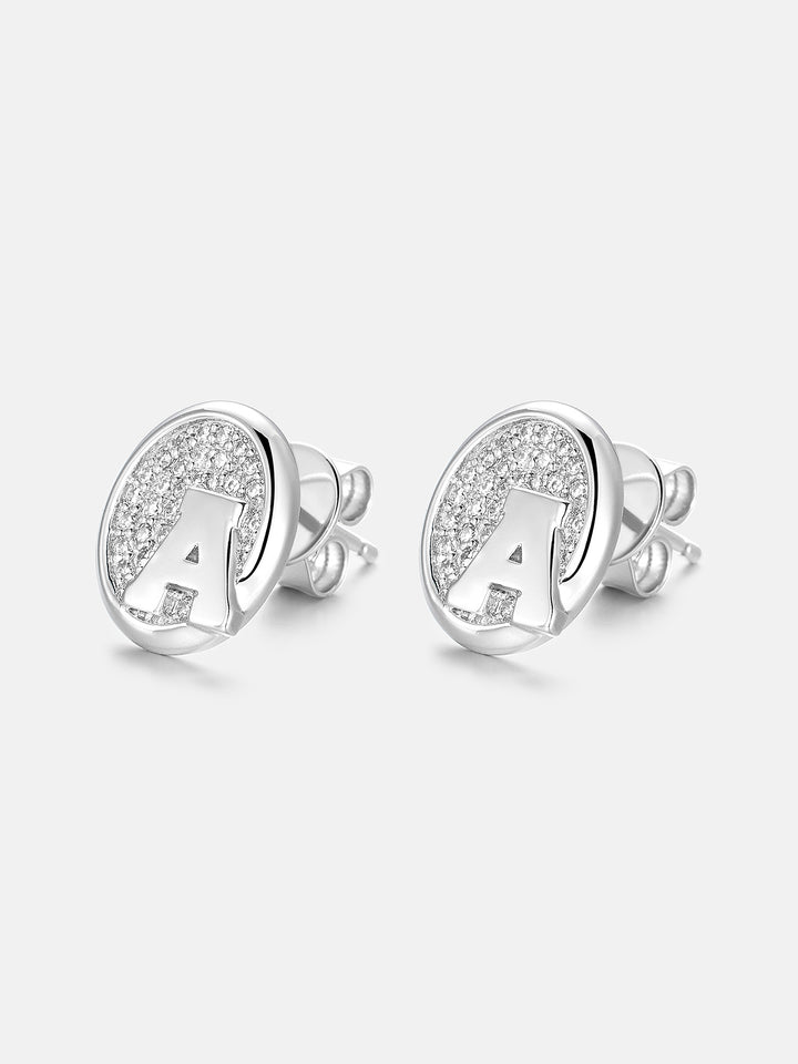 Custom Initial Moissanite Oval Stud Earrings