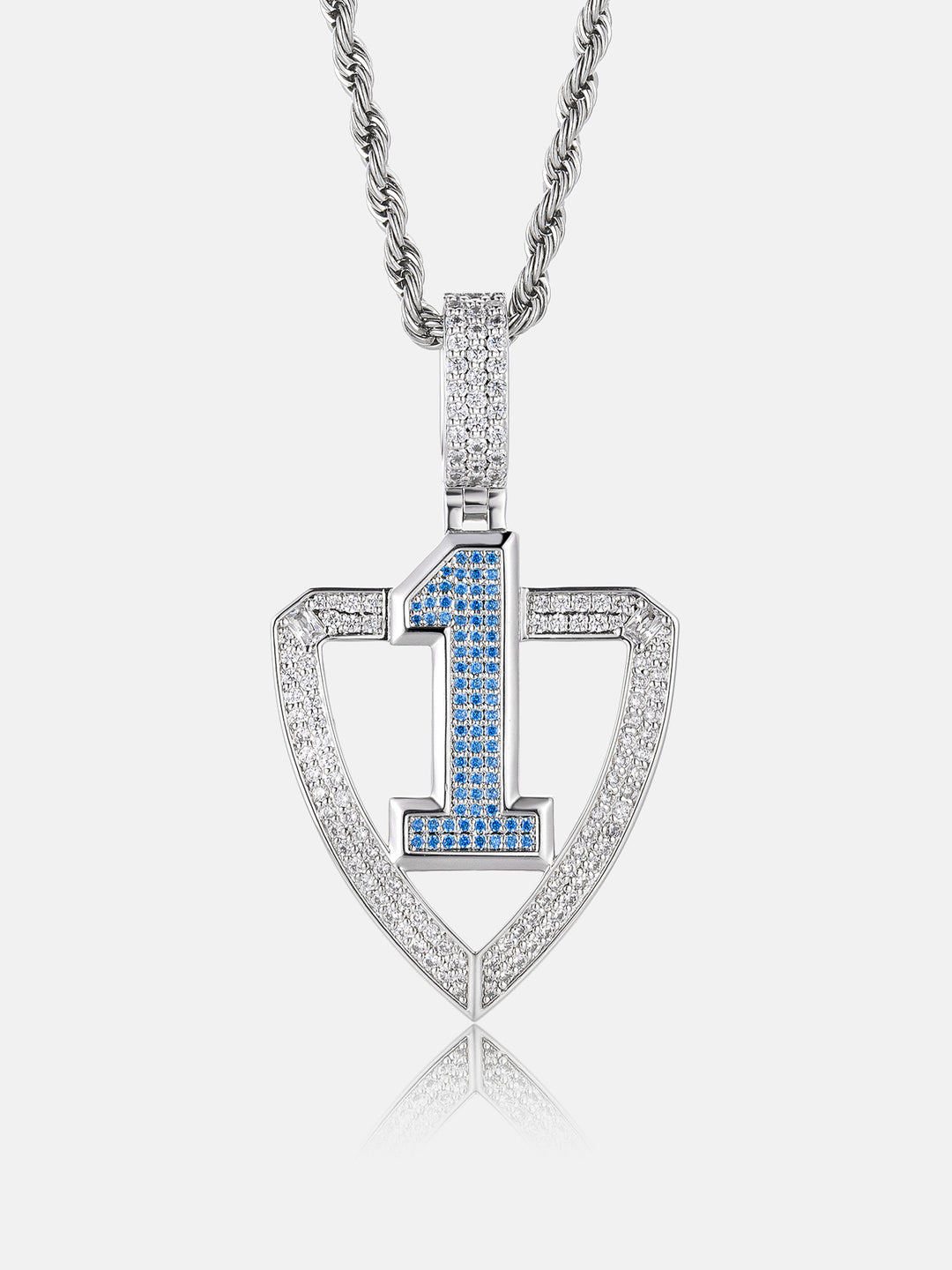 Custom Number Blue Gem Shield Moissanite Pendant