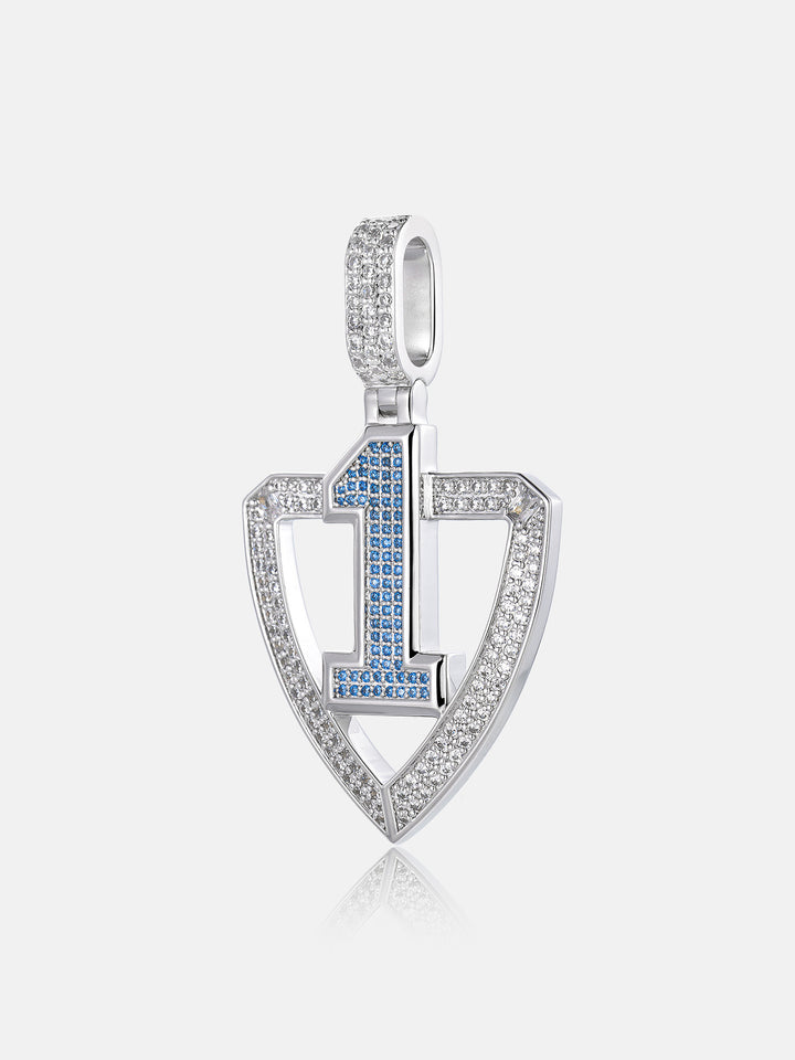 Custom Number Blue Gem Shield Moissanite Pendant