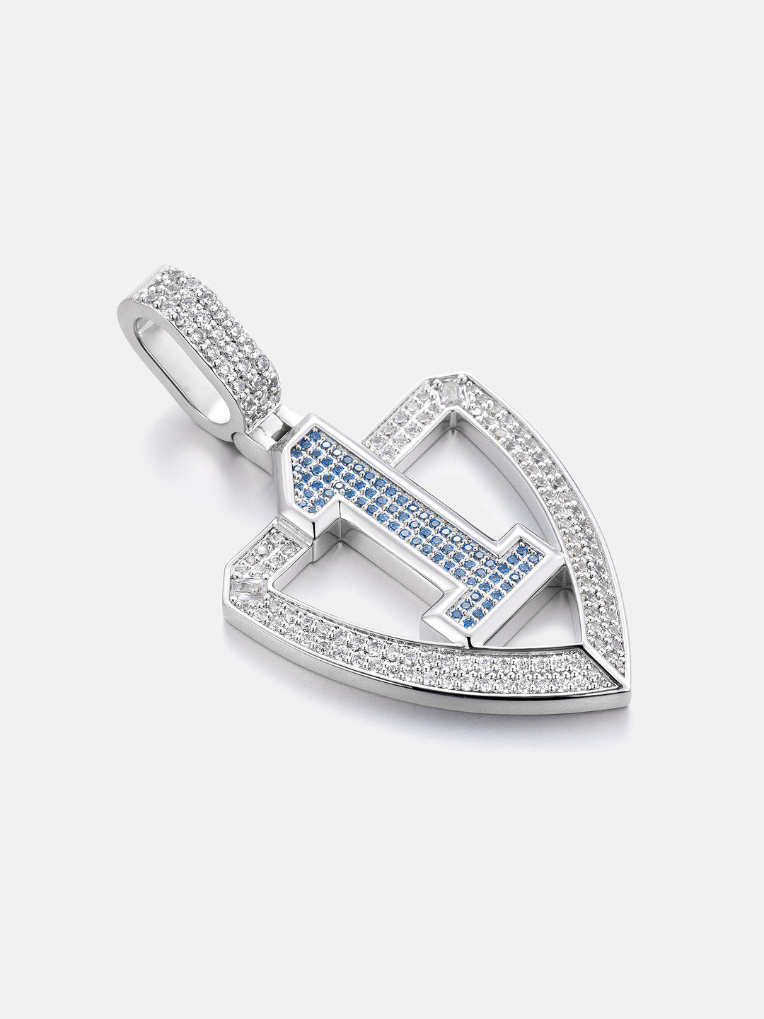 Custom Number Blue Gem Shield Moissanite Pendant