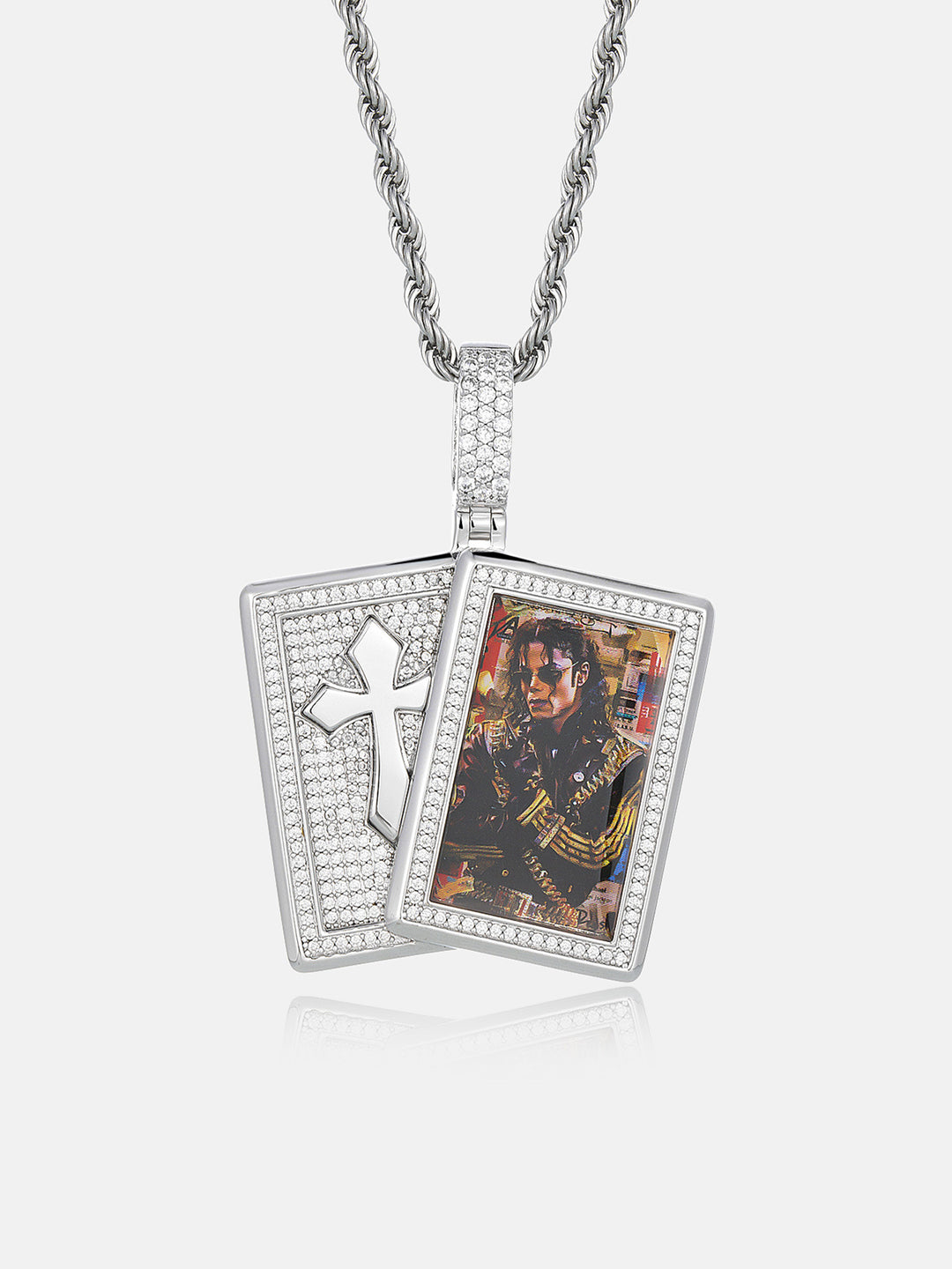 Custom Photo Cross Card Moissanite Pendant - ICEGIANT