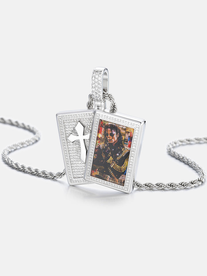 Custom Photo Cross Card Moissanite Pendant - ICEGIANT