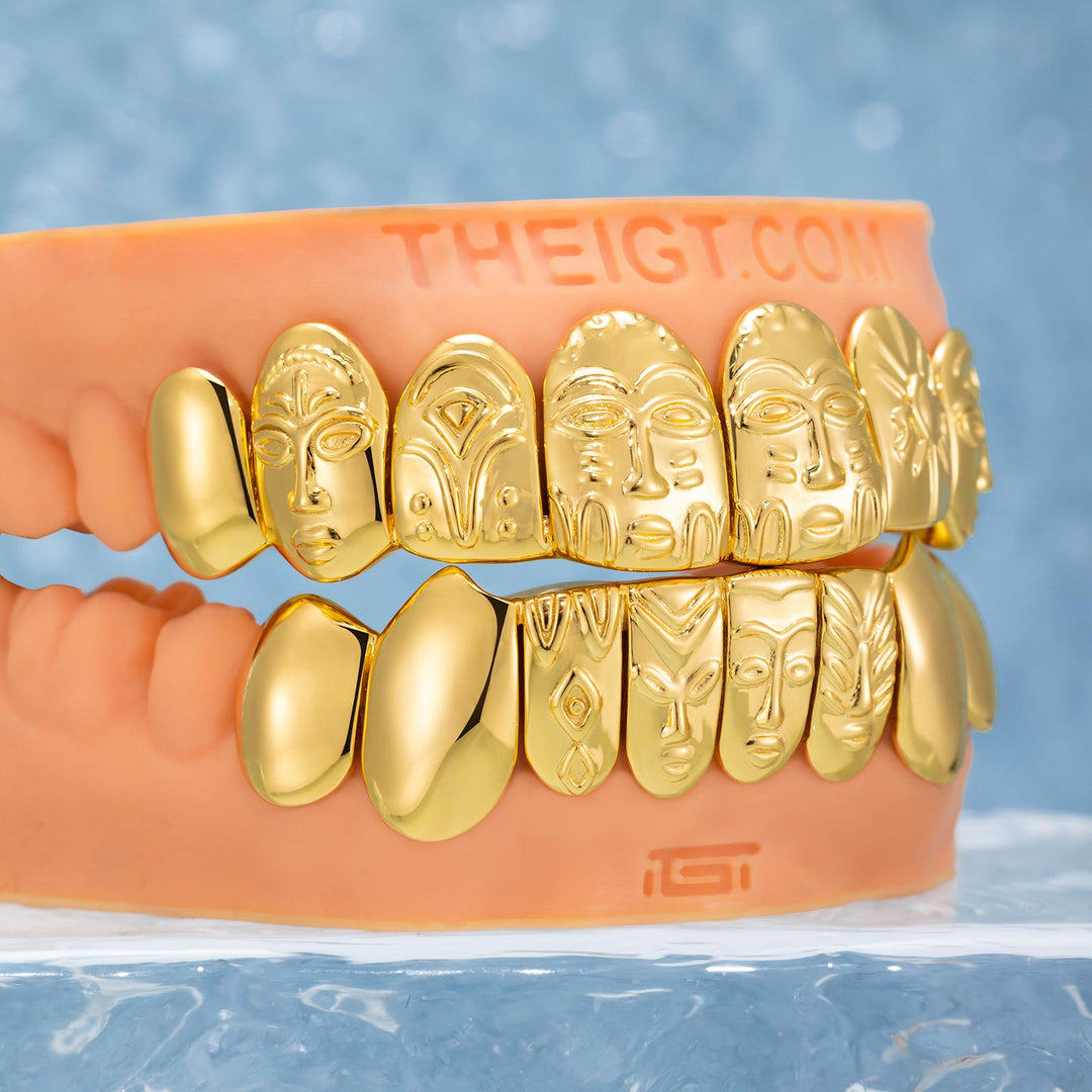 Custom Polished Gold Pattern Grillz