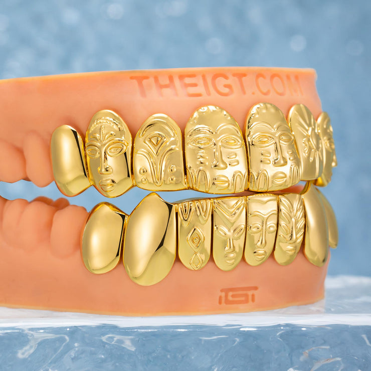 Custom Polished Gold Pattern Grillz