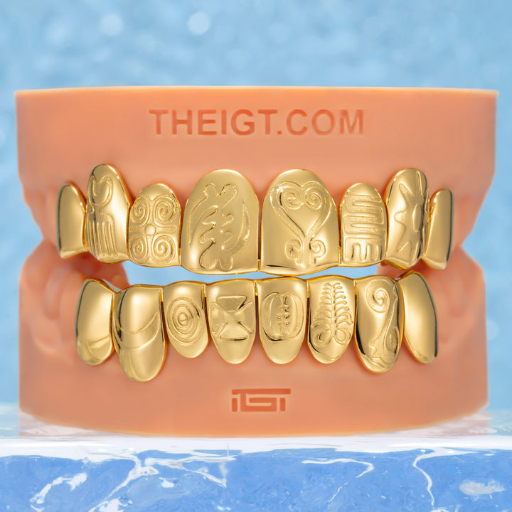 Custom Polished Gold Pattern Grillz