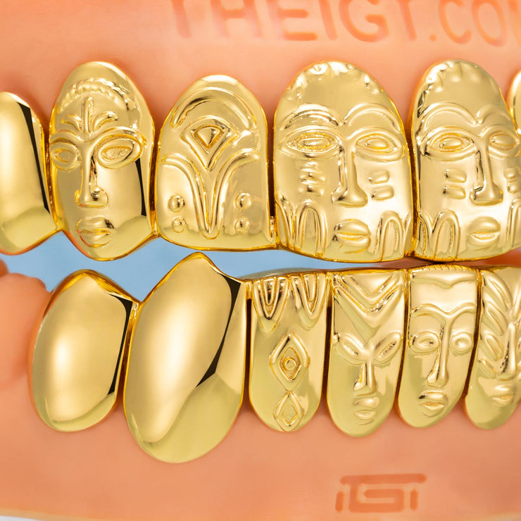 Custom Polished Gold Pattern Grillz