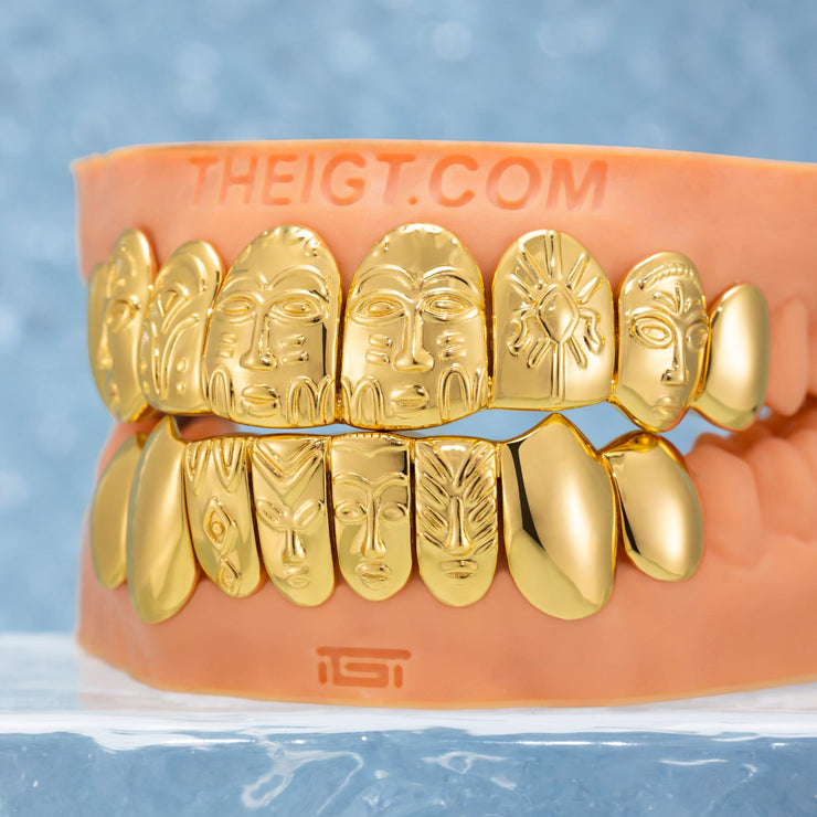 Custom Polished Gold Pattern Grillz