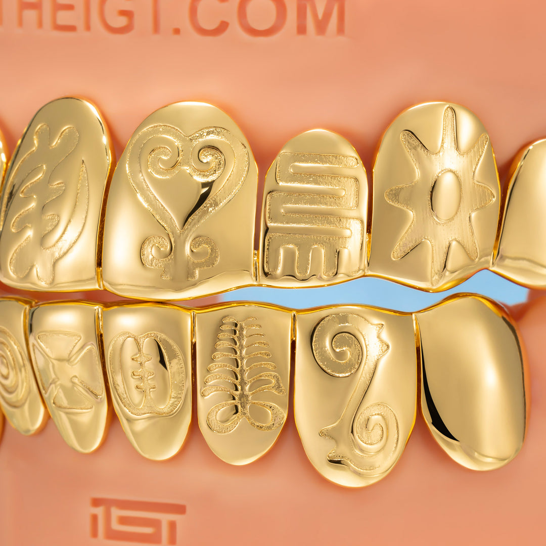 Custom Polished Gold Pattern Grillz
