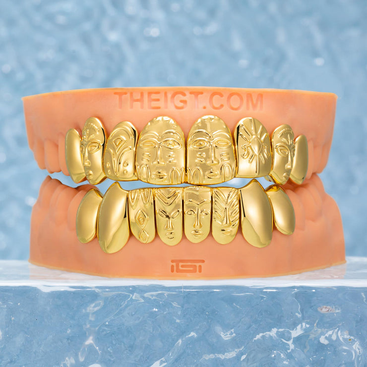 Custom Polished Gold Pattern Grillz