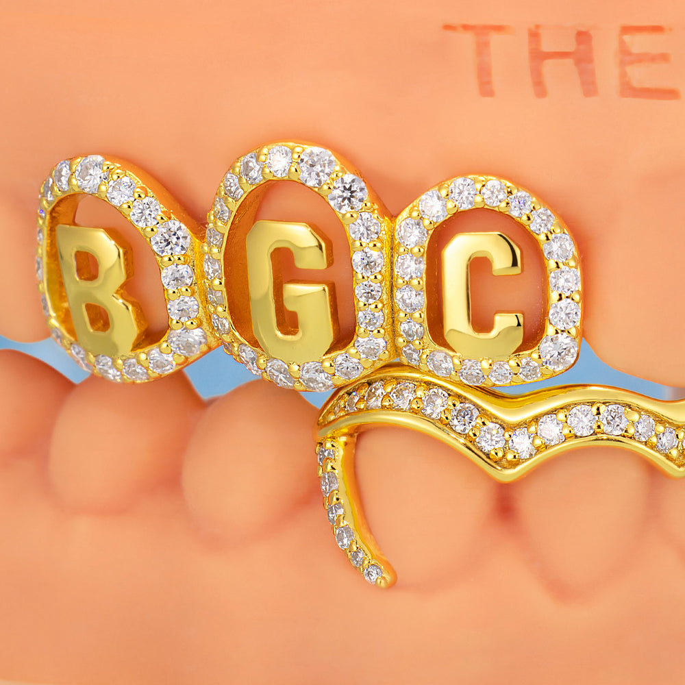 Custom Moissanite Zodiac Initials Bar Grillz