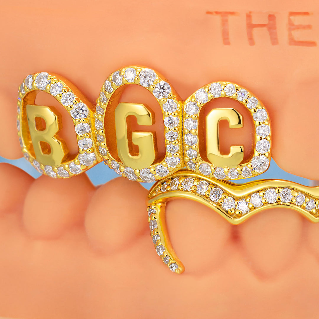 Custom Moissanite Zodiac Initials Bar Grillz