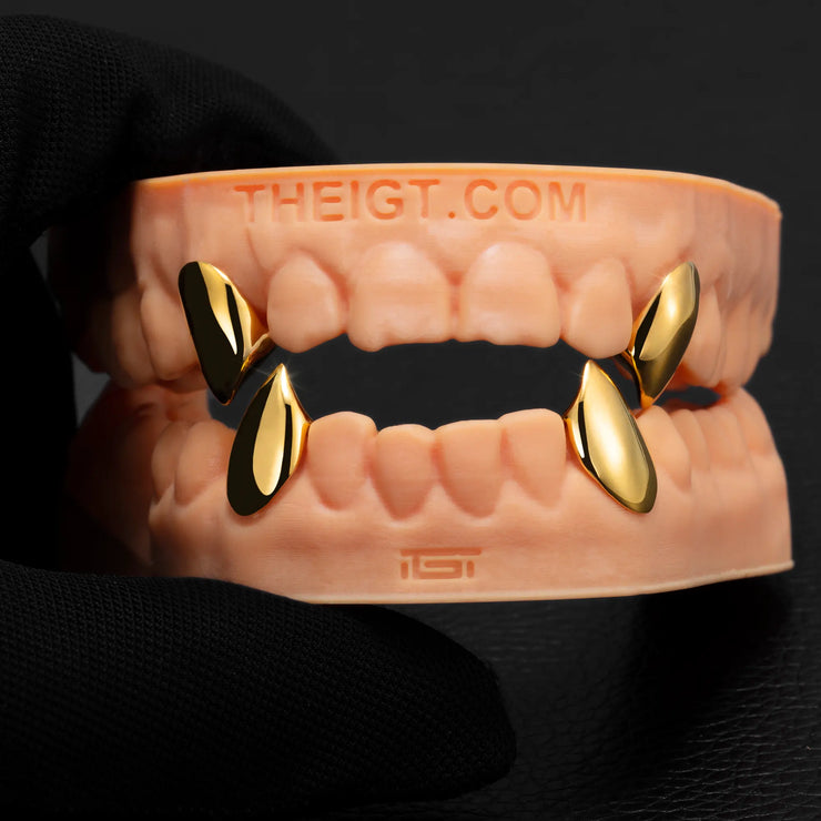 Custom Gold Fang Grillz In Yellow Gold Plated