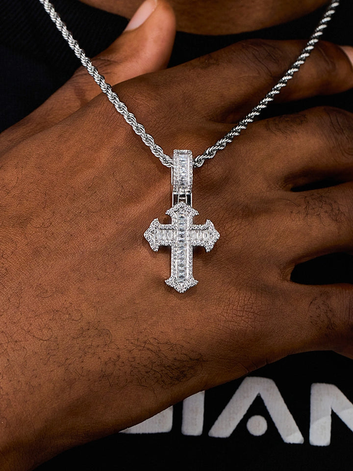 Baguette Style Moissanite Gothic Cross Pendant