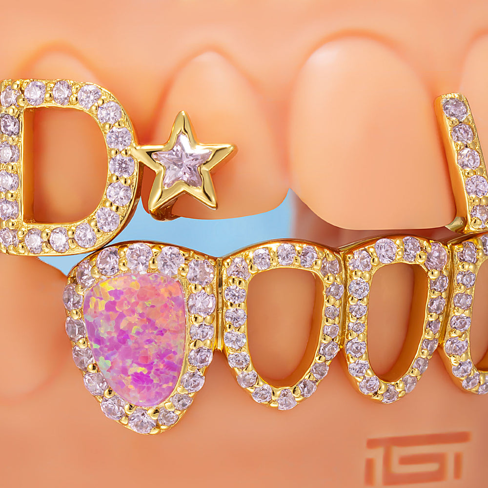 D Star Open Face Opal Bar Grillz